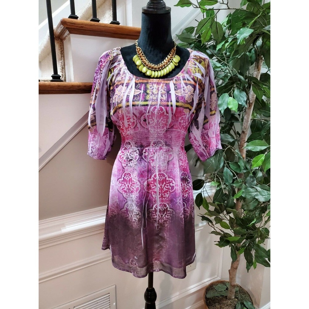 Unity Women Multicolor Polyester Scoop Neck 3/4 Sleeve Knee Length Dress Size XL